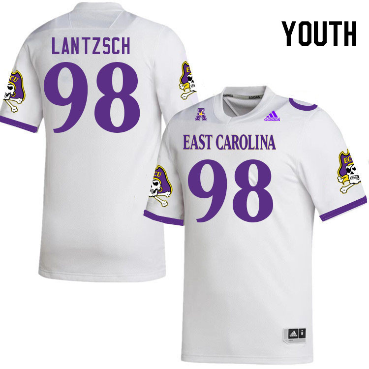 Youth #98 Max Lantzsch ECU Pirates 2023 College Football Jerseys Stitched-White - Click Image to Close